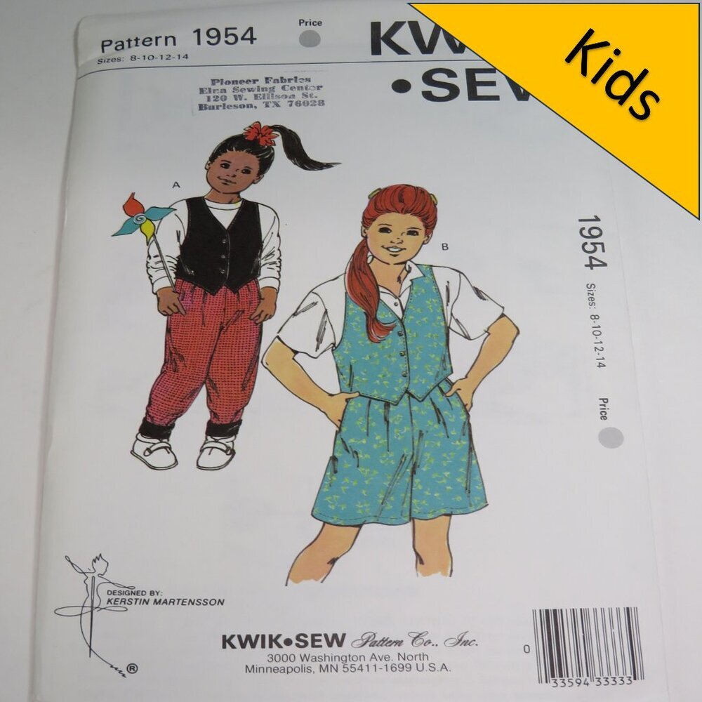 Kwik Sew 1954 child vest, pants, shorts UNCUT size 8-14